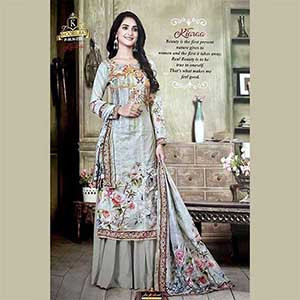 Digital Print Embroidery Unstitched Indian Cotton Dress Set